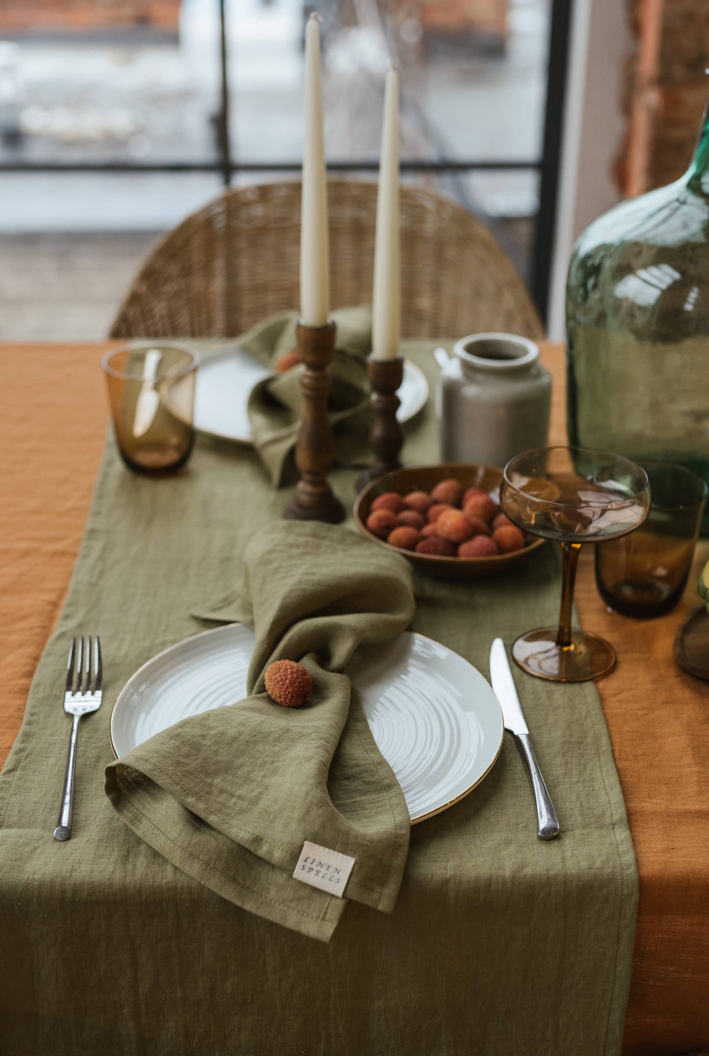 Olive Green Linen Napkin - Set Of 2