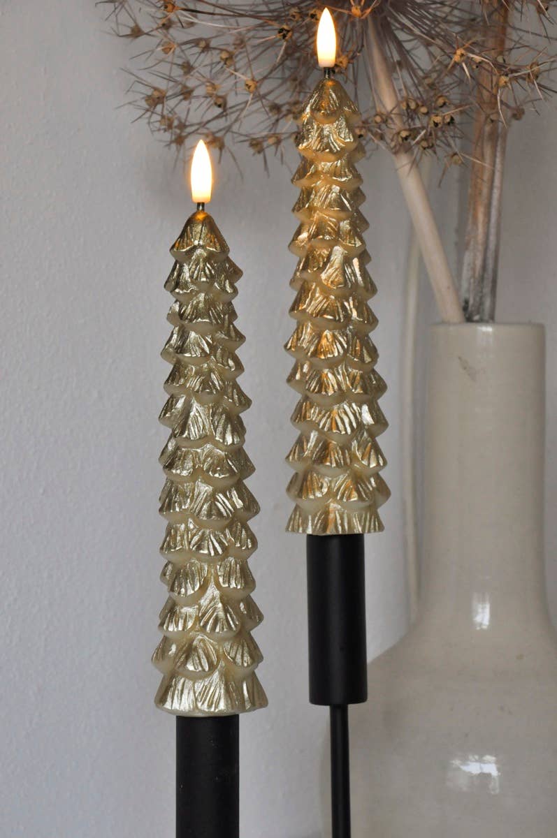 LED Christmas Tree Candle in Gold - Set of 2