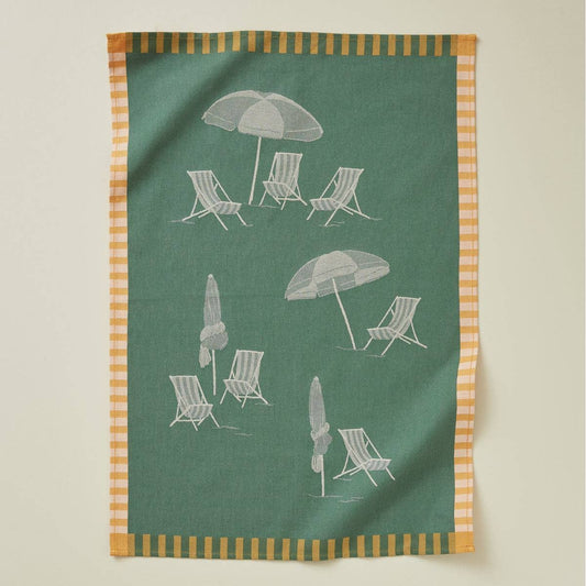 Cotton Tea Towel - Beach Days in Green