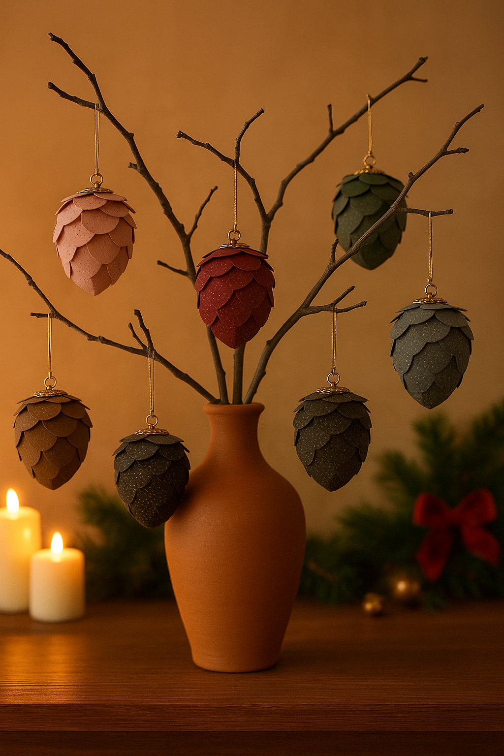Set of Six Paper Acorn Ornaments