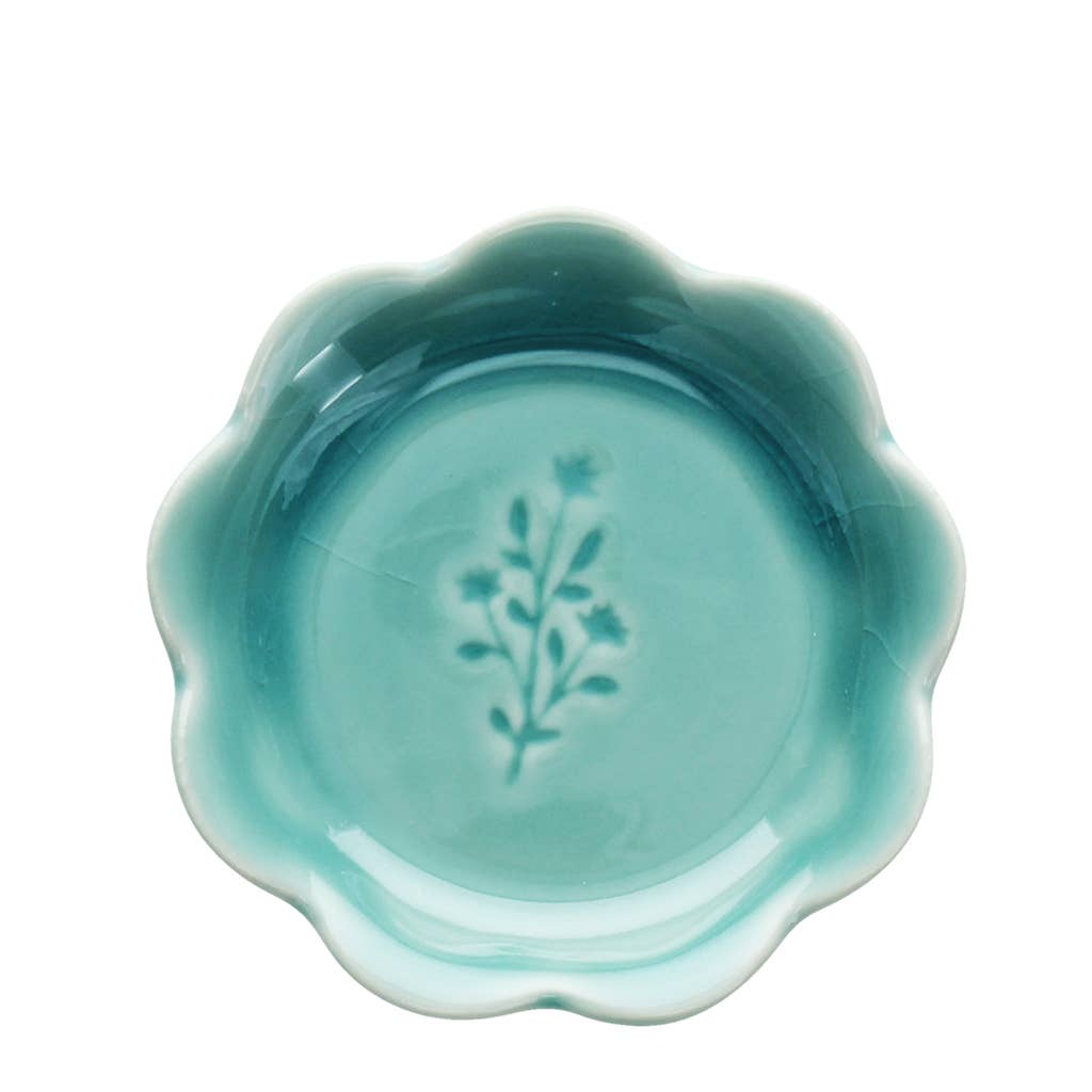 Scalloped ceramic trinket dish - Blue floral