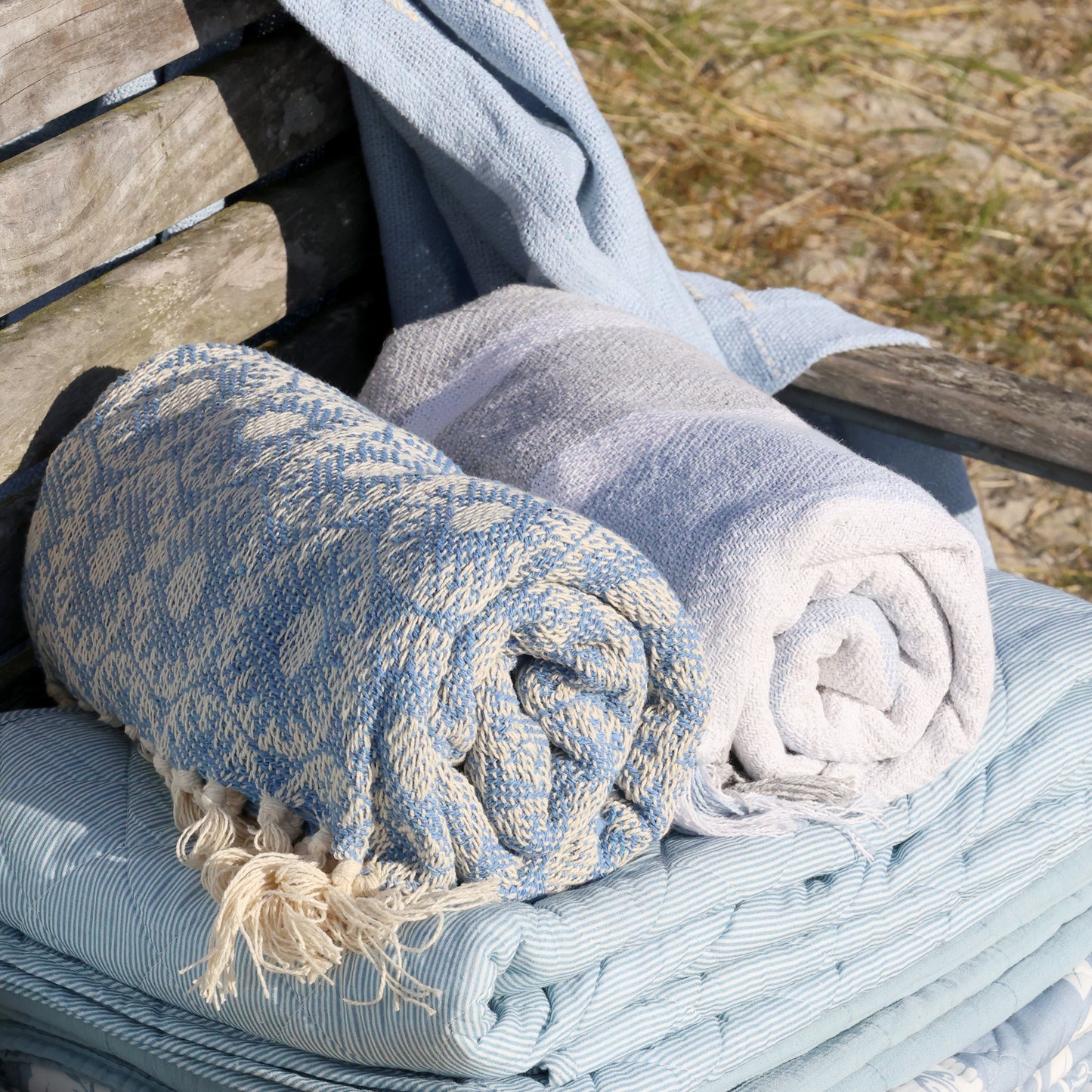 Cotton Throw in Ocean Blue