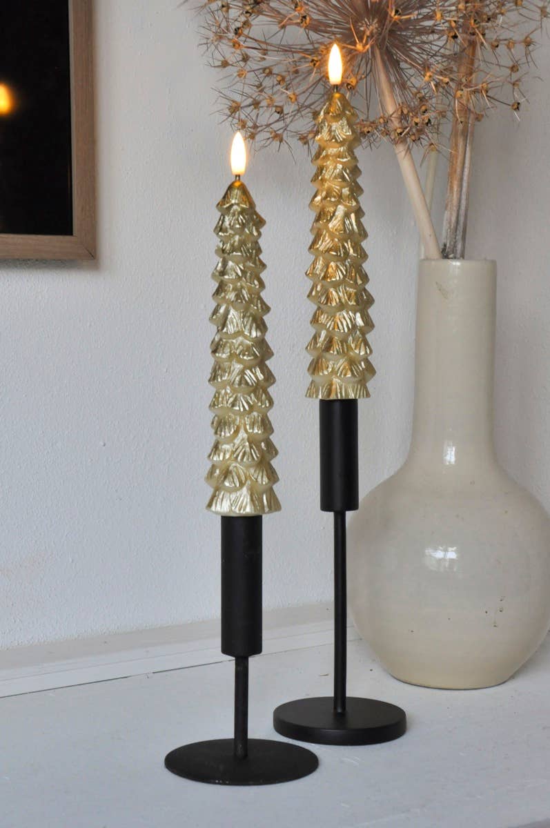 LED Christmas Tree Candle in Gold - Set of 2