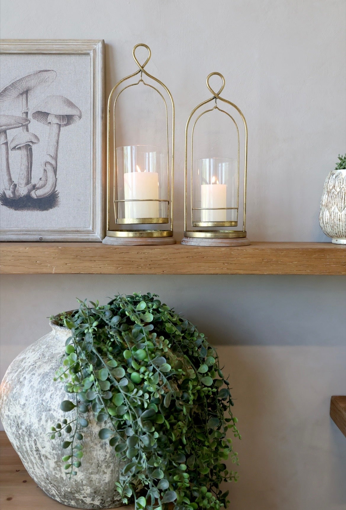 Antique Brass & Glass Candle Holder