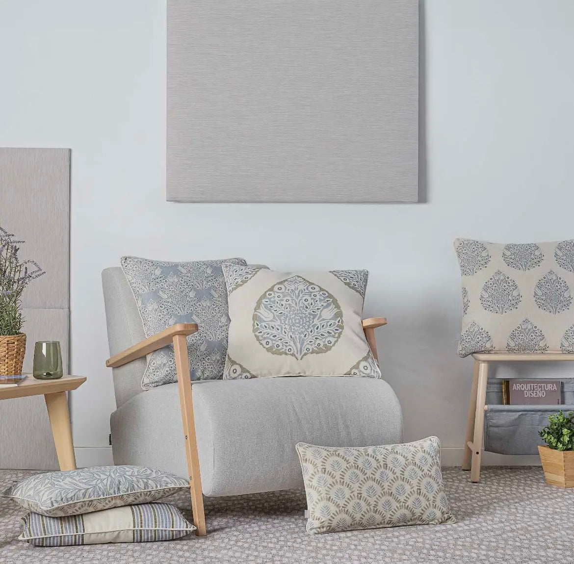 Soft Cotton Cushion Covers - Blue Leaf