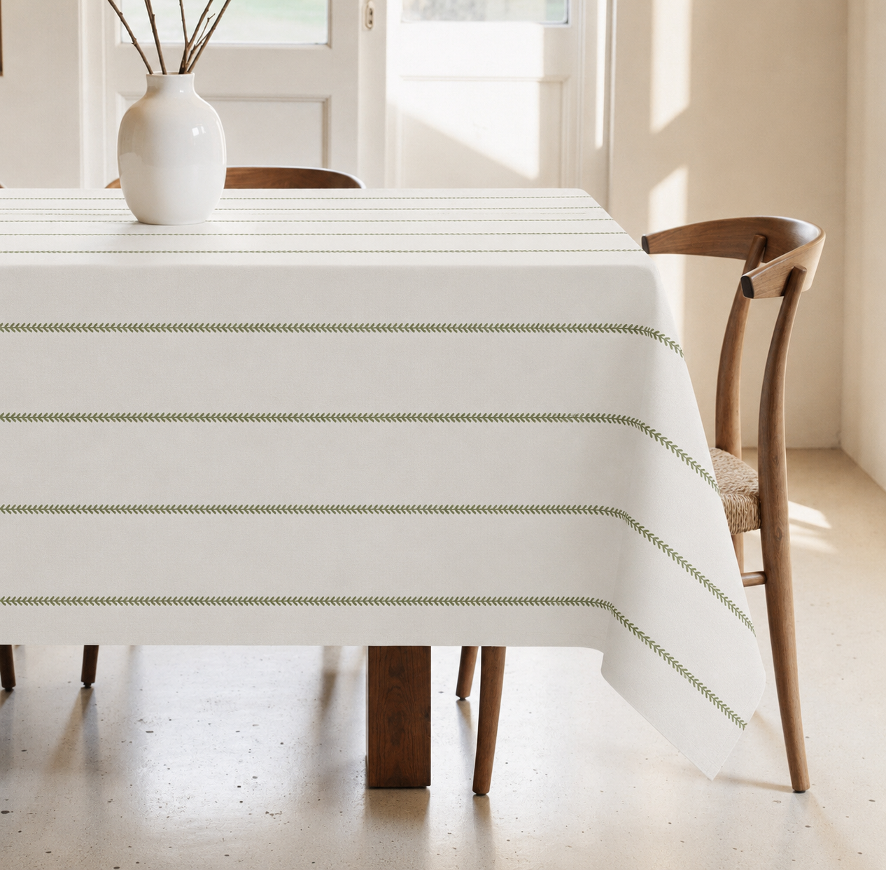 Olive Stitch Organic Cotton Tablecloth - Waterproof