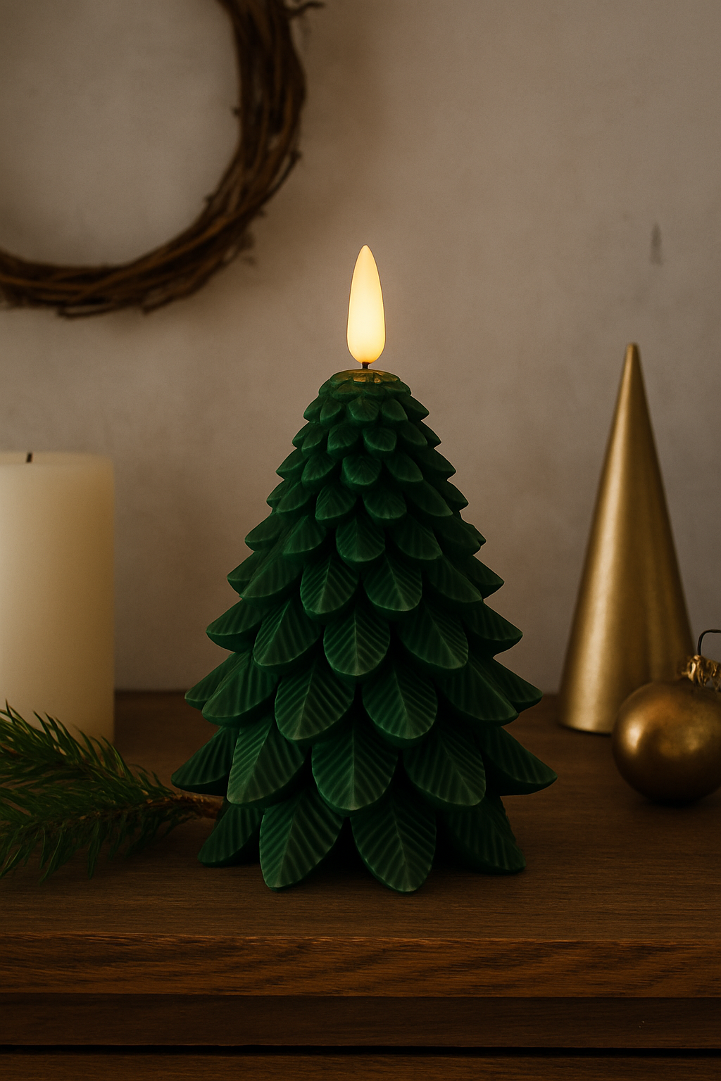 LED Tree Candle – Dark Green