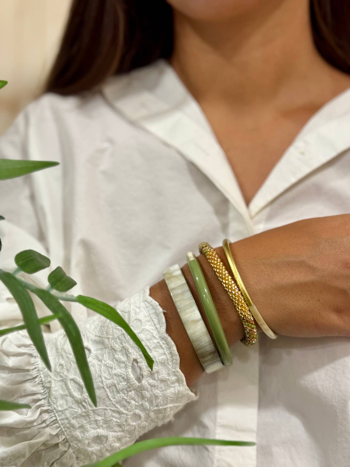 Thin Lacquered Resin Bangle - Gold & Brown