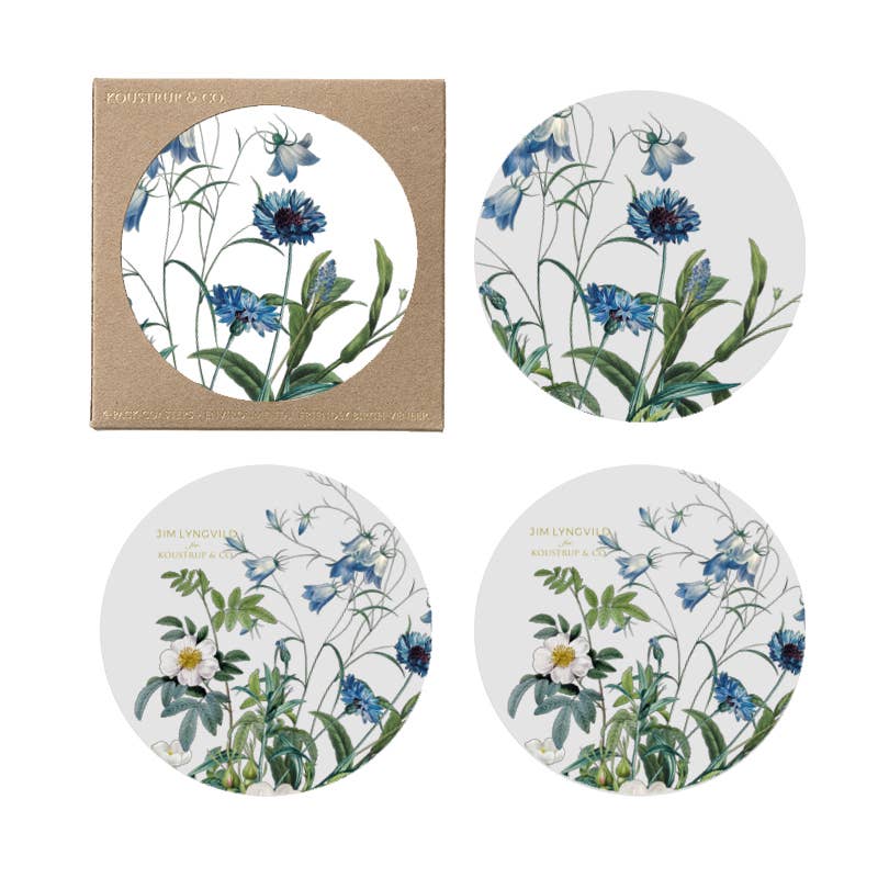 Blue Flower Garden Coasters - Set of Four