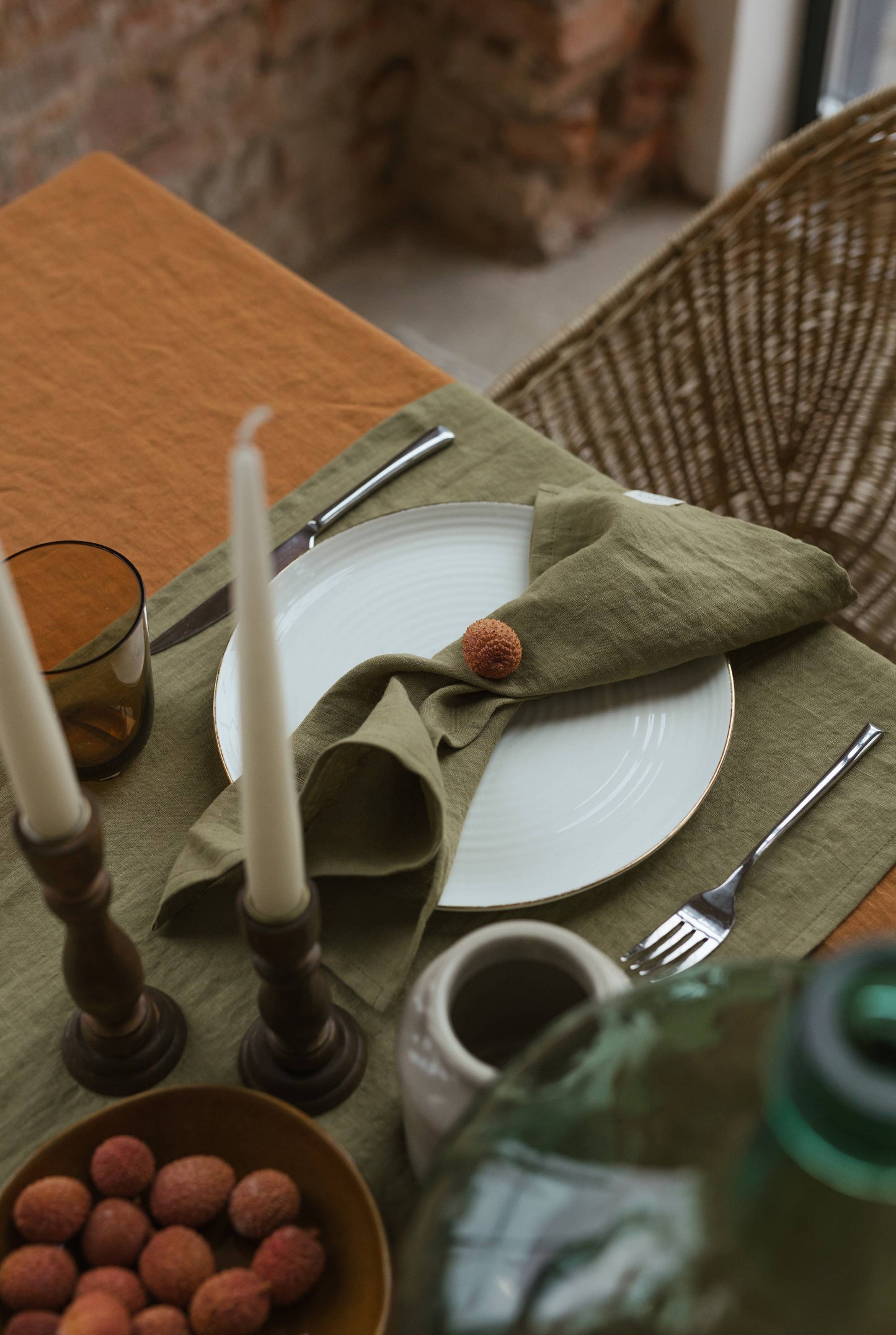 Olive Green Linen Napkin - Set Of 2