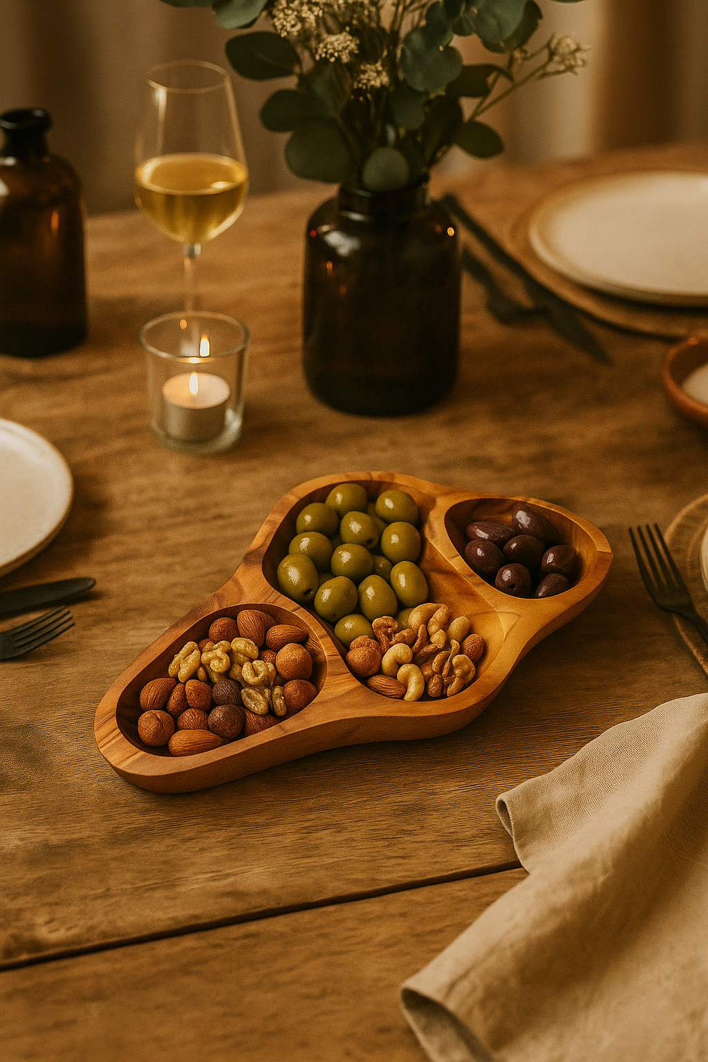 Handmade Olive Wood Serving Platter - Four Compartments