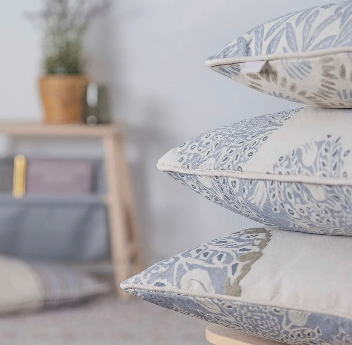Soft Cotton Cushion Covers - Blue Leaf