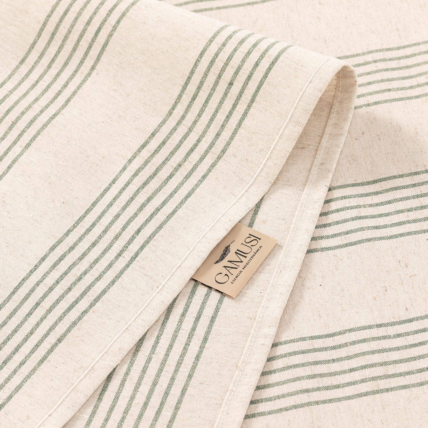 Soft Linen Jacquard Tablecloth – Green Stripes