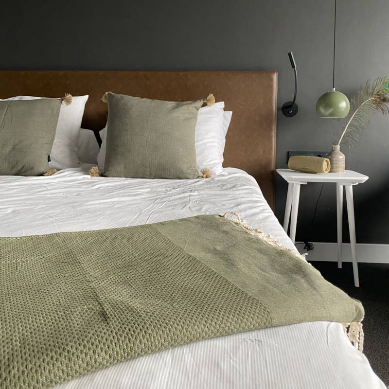 Olive Green Honeycomb Throw / Bed Cover