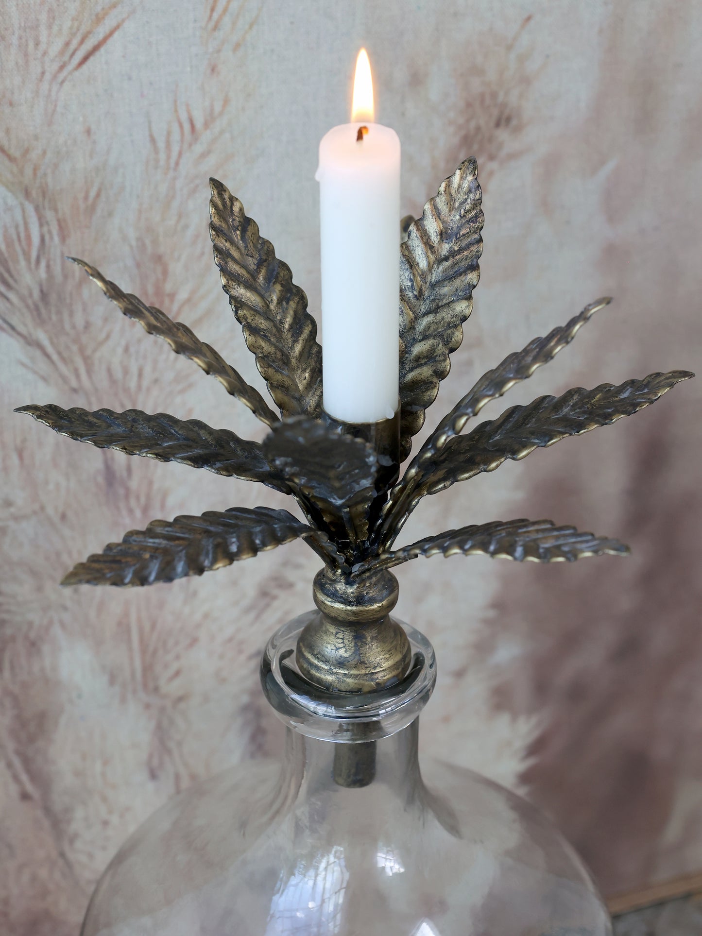 Antique Brass Leaf Bottle Candle Holder