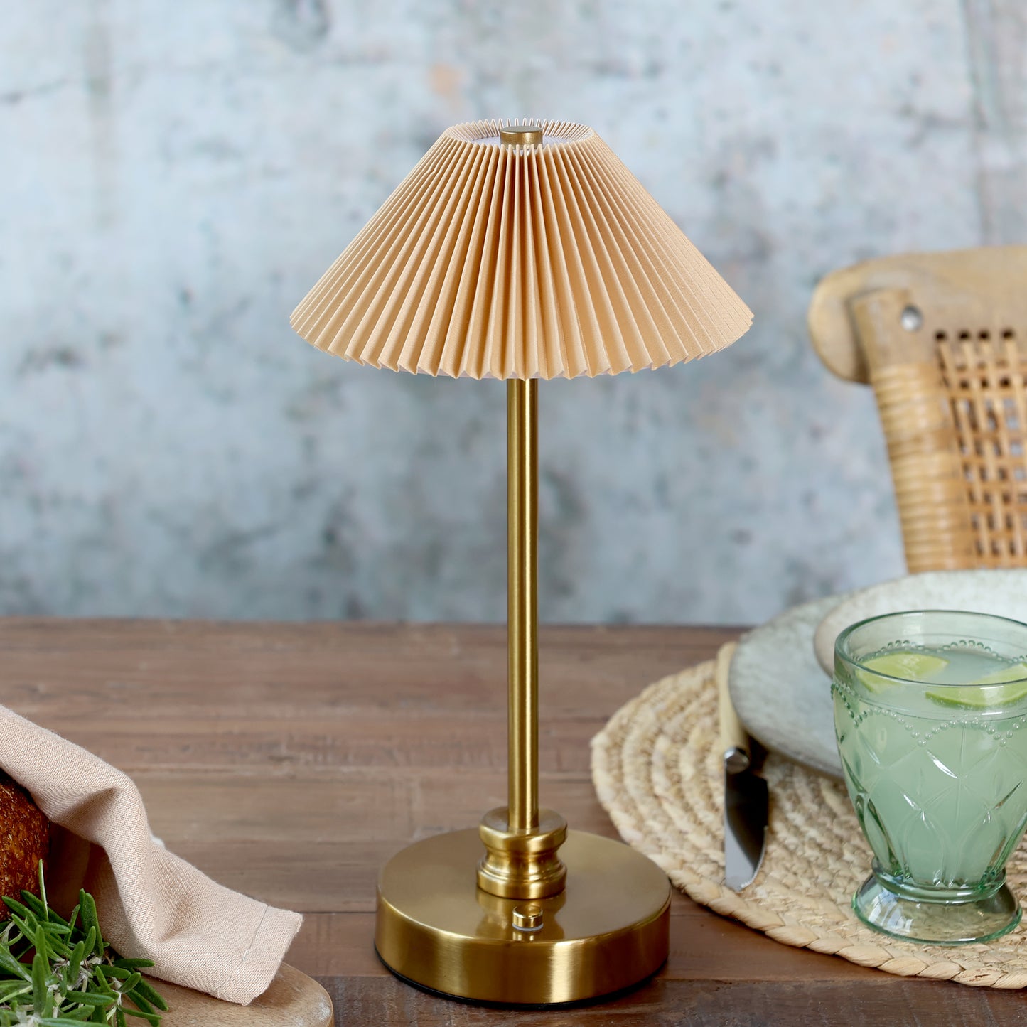 Rechargeable Brass LED Table Lamp – Latte Shade