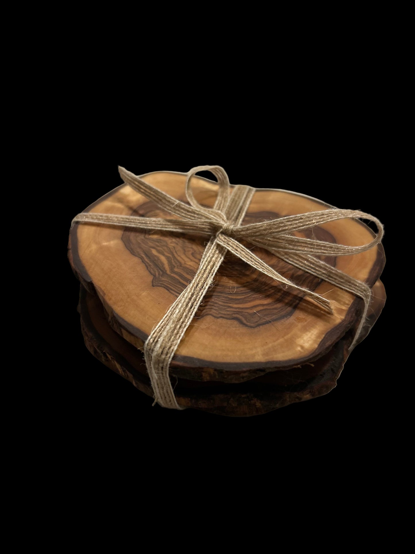 Natural Cut Glass Olive Wood Coasters - set of 4