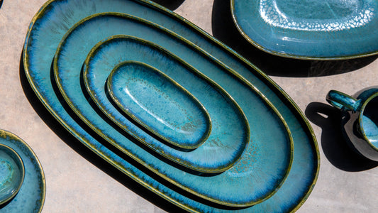 Handmade Serving Plates 'Green Amazonia' - Set of 4
