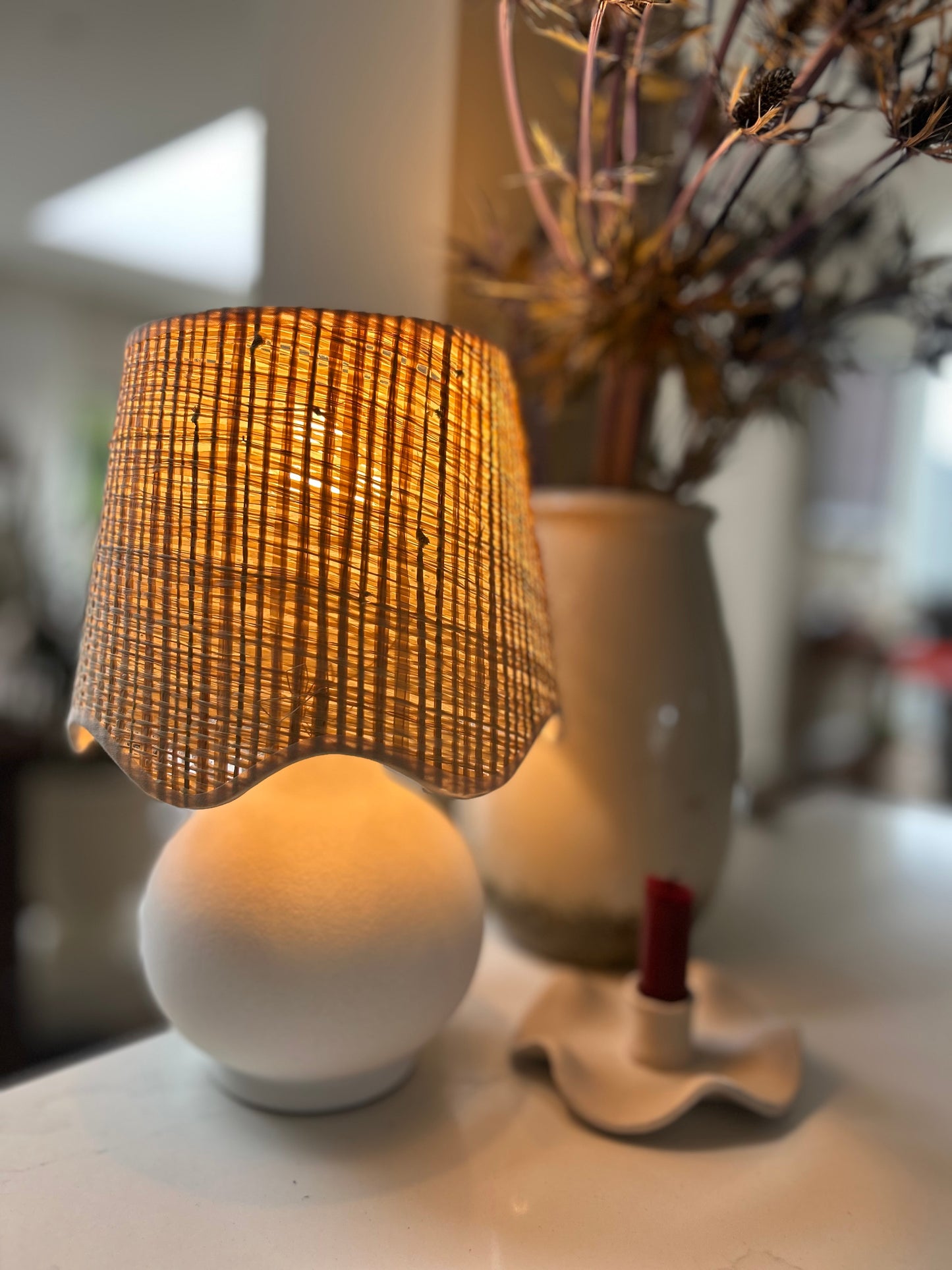White Table Lamp With Scalloped Shade