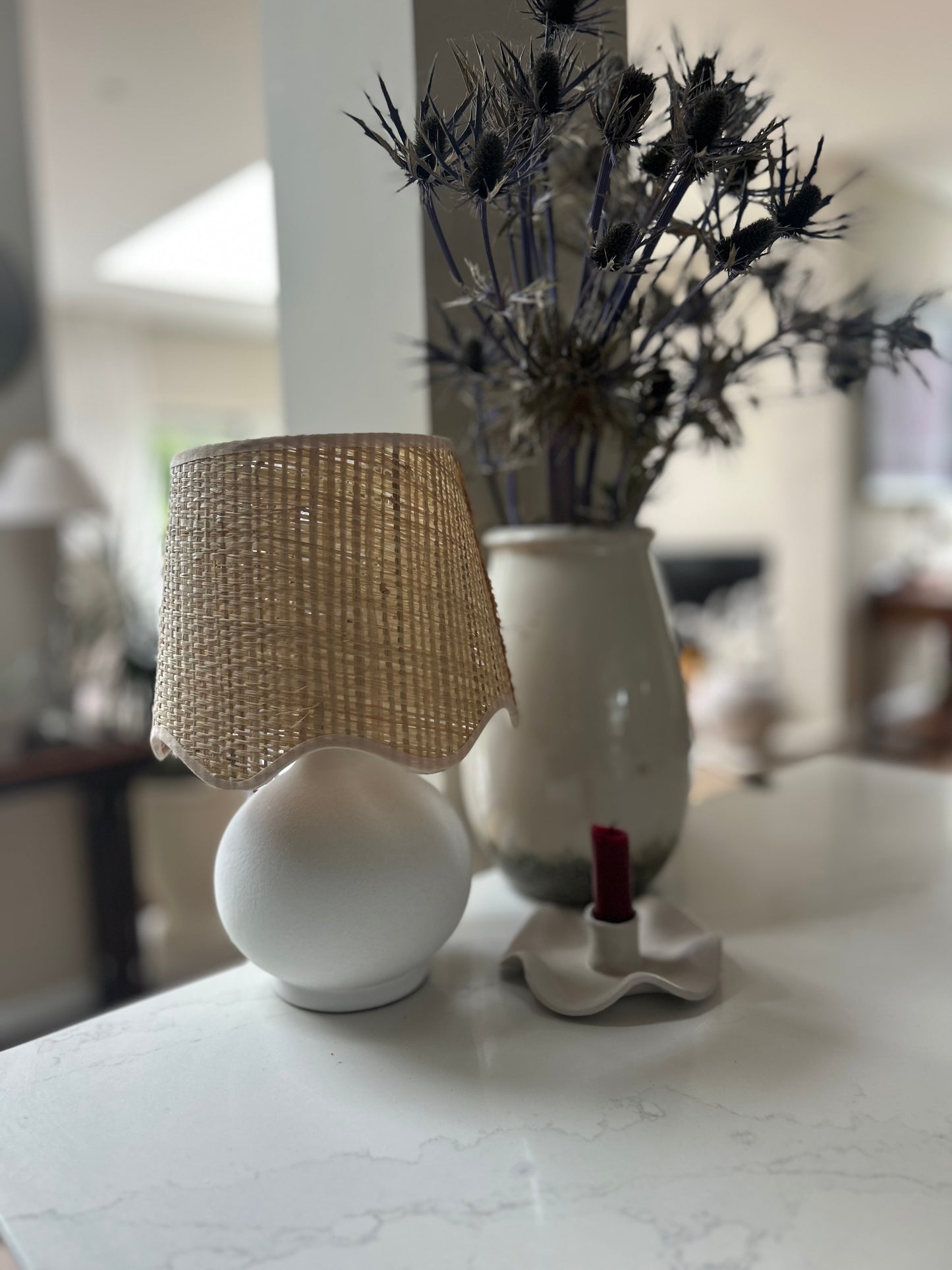 White Table Lamp With Scalloped Shade