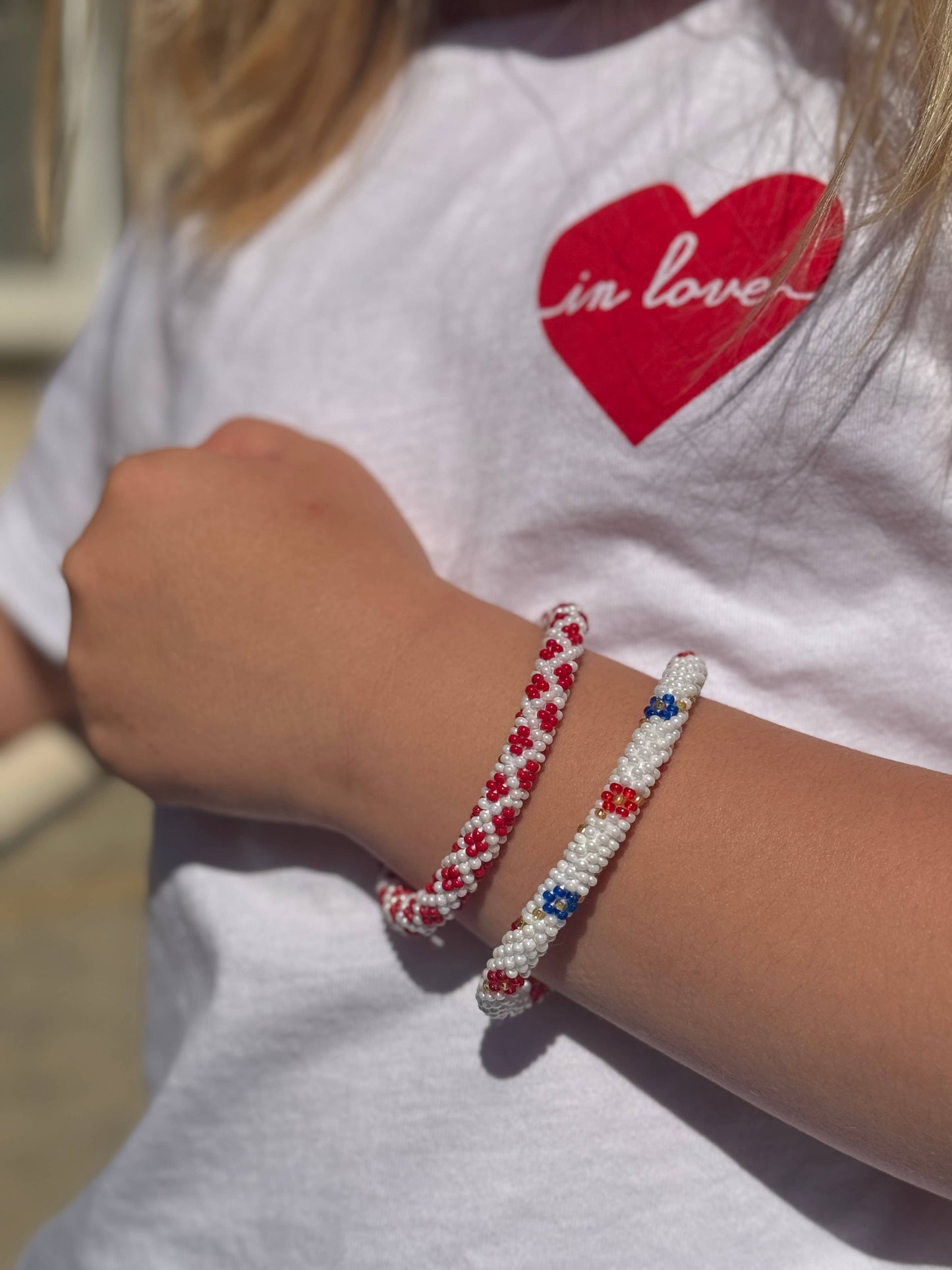Nepalese Beaded Children’s  Bracelet - Red, Blue & White