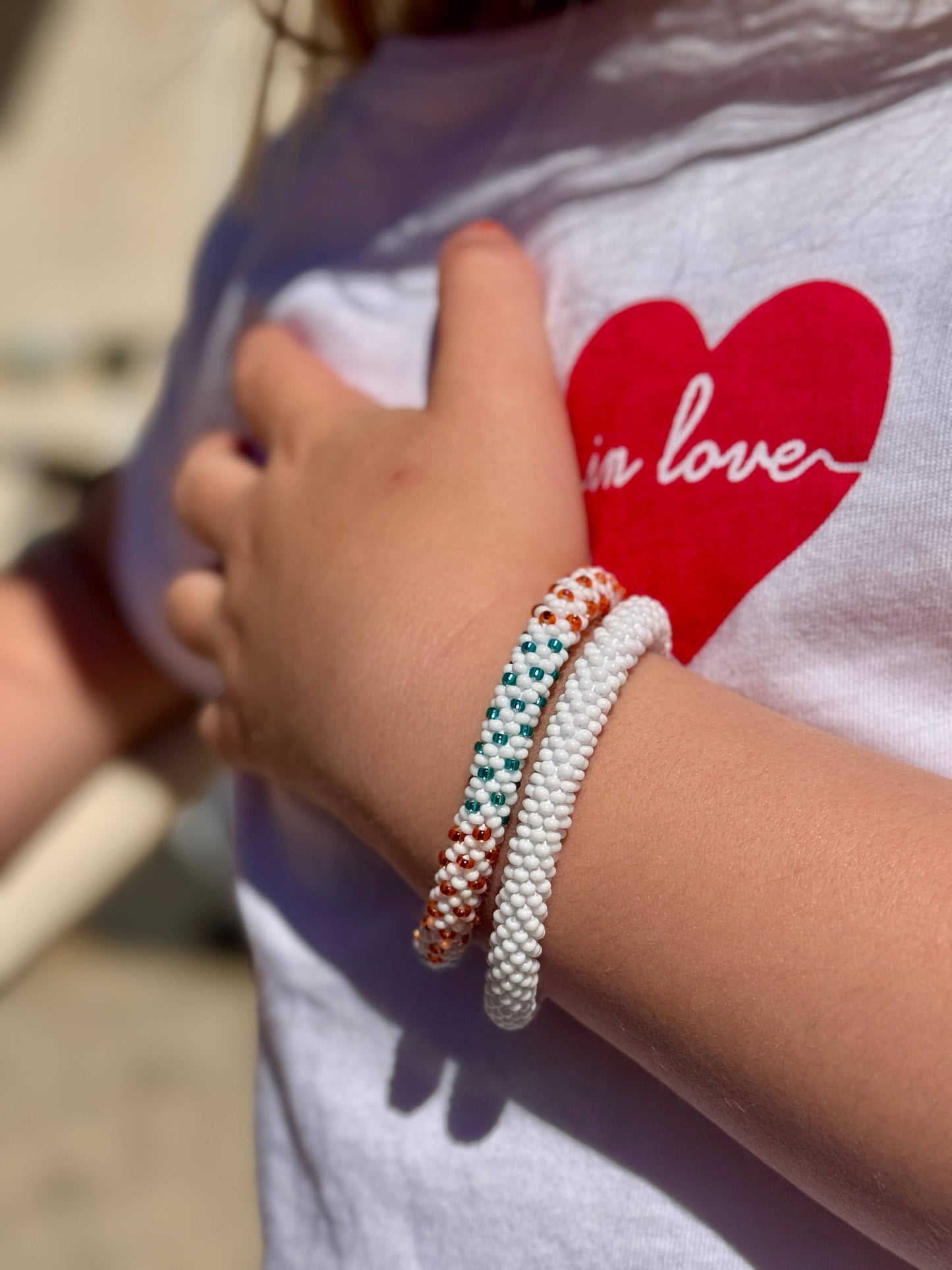 Nepalese Childrens Beaded Bracelet - Turquoise & Orange