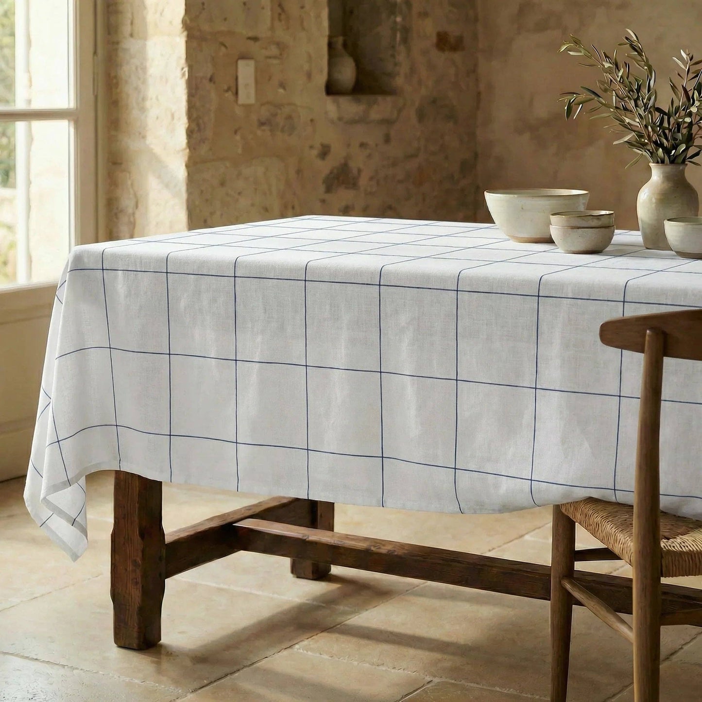 Margot Grid Organic Cotton Tablecloth - 250 x 155 cm