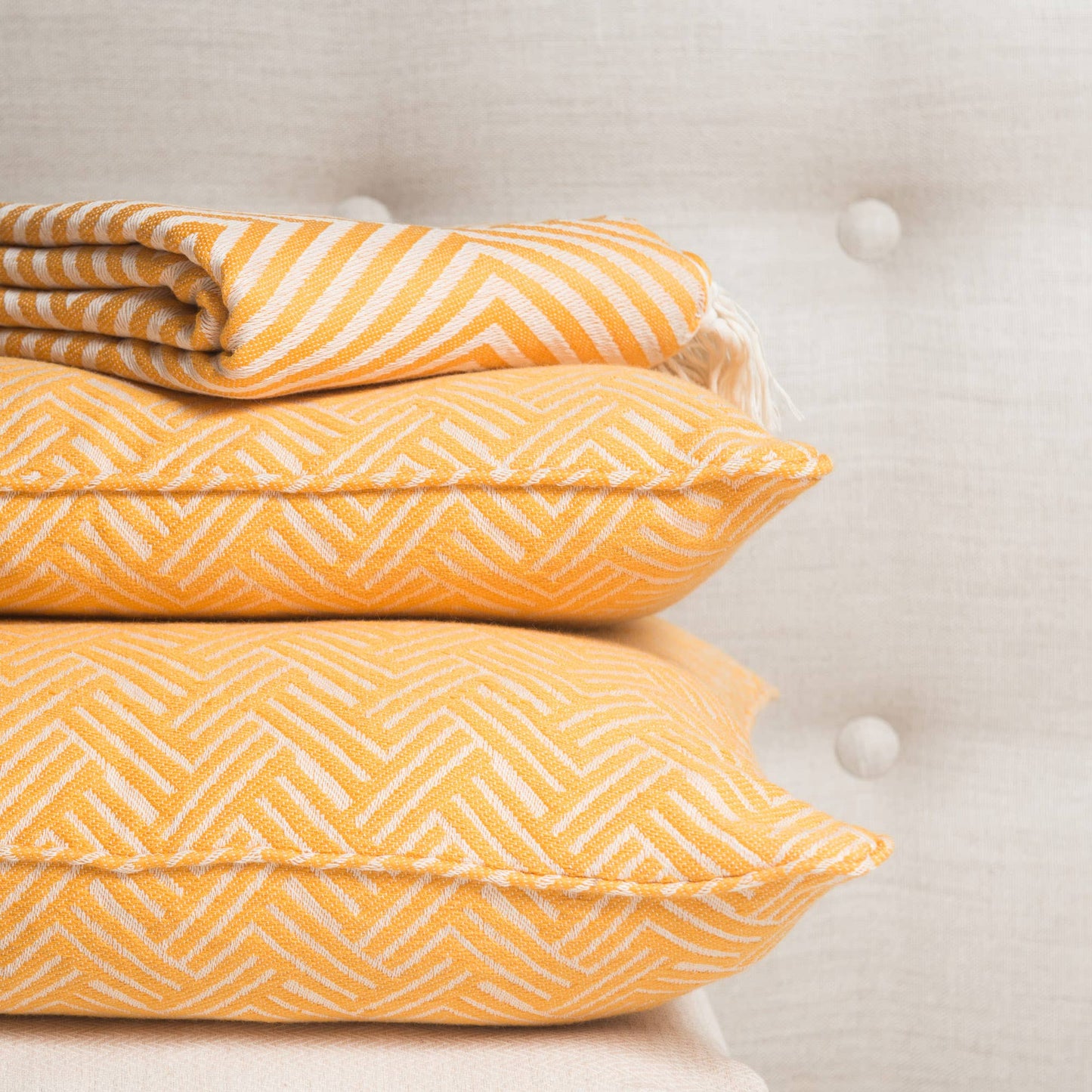 Wool and Cotton Throw - Saffron Yellow