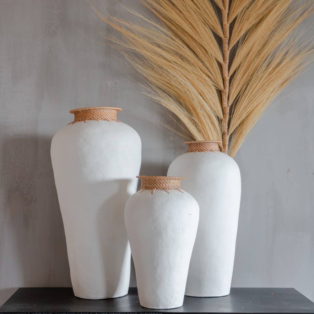 'Longa' Terracotta & Rattan Vase