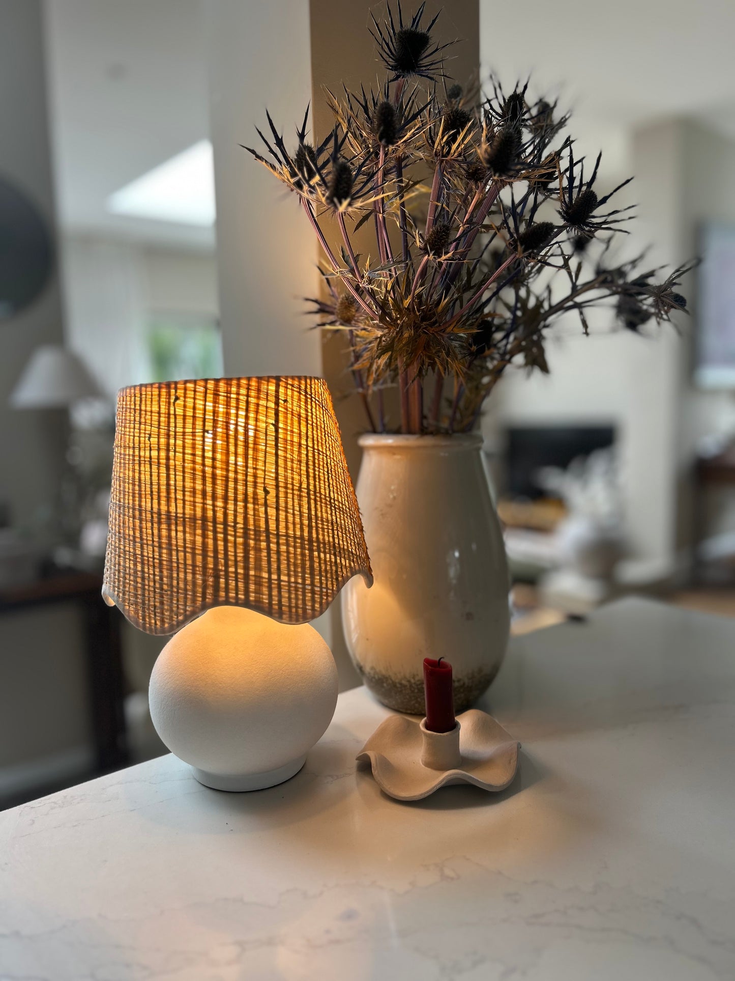 White Table Lamp With Scalloped Shade