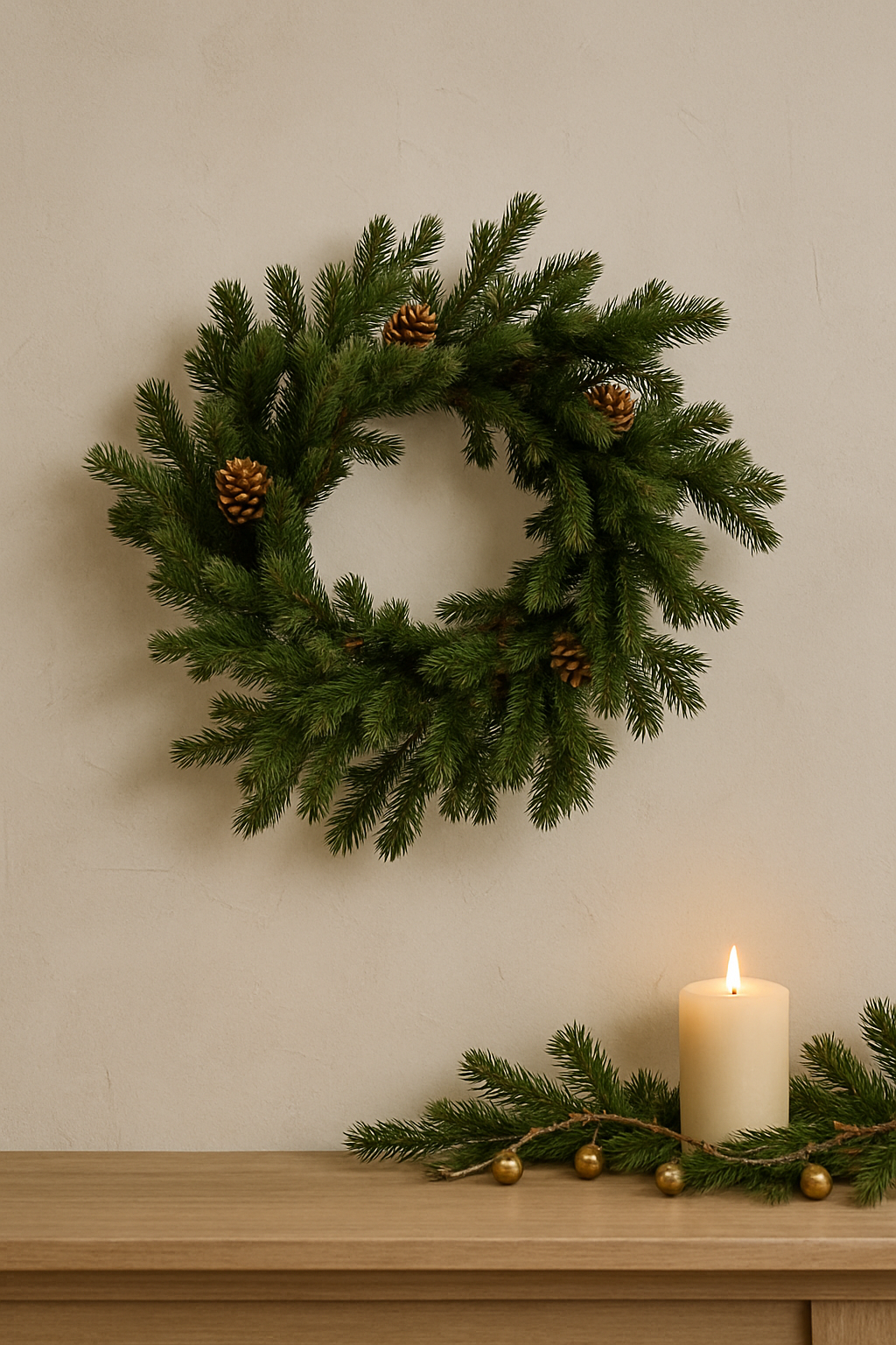 Faux Fir Wreath With Pinecones