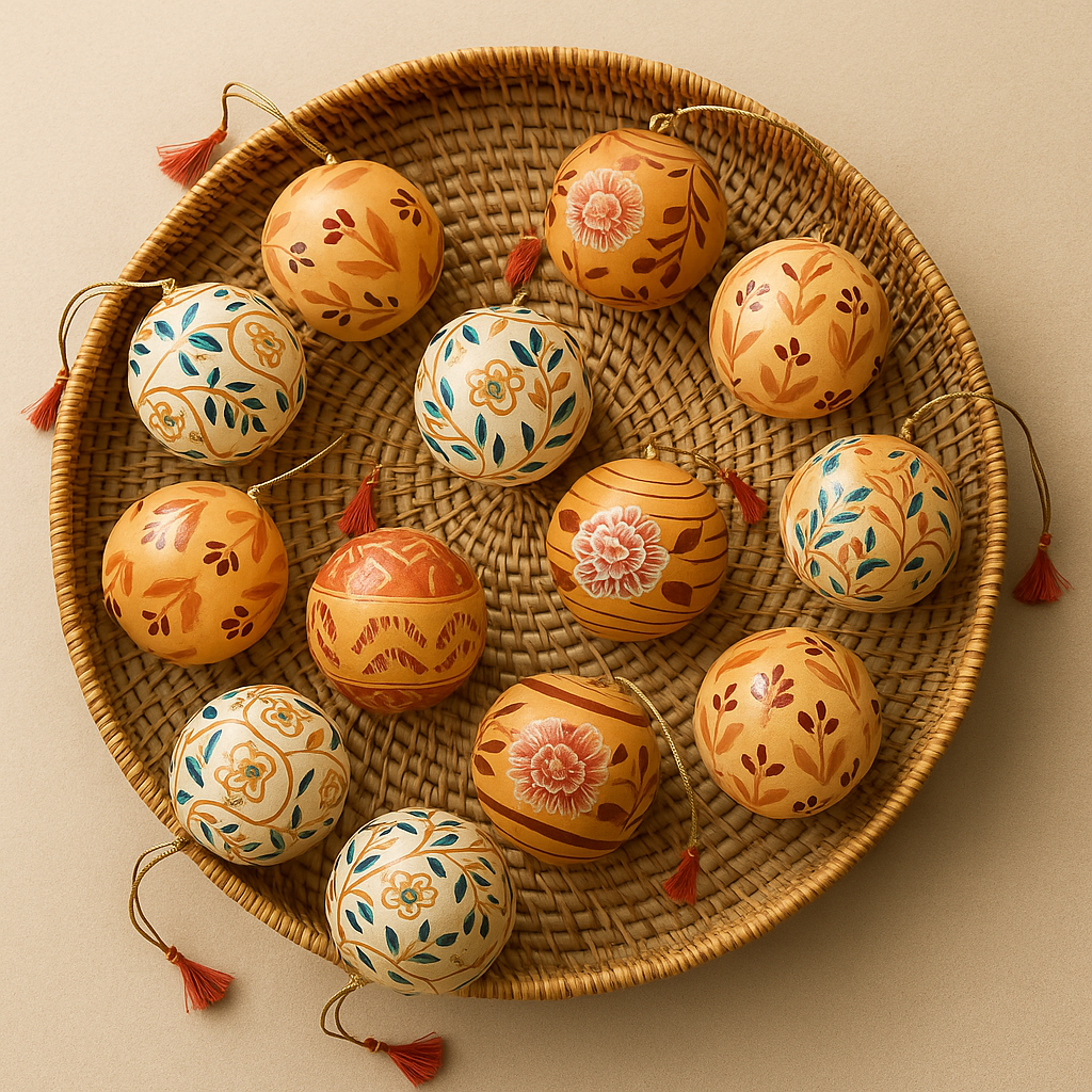 Hand-Painted Papier-Mâché Baubles – Set of 4