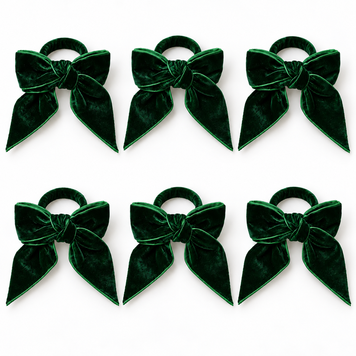 Deep Green Velvet Bow Napkin Ring Set
