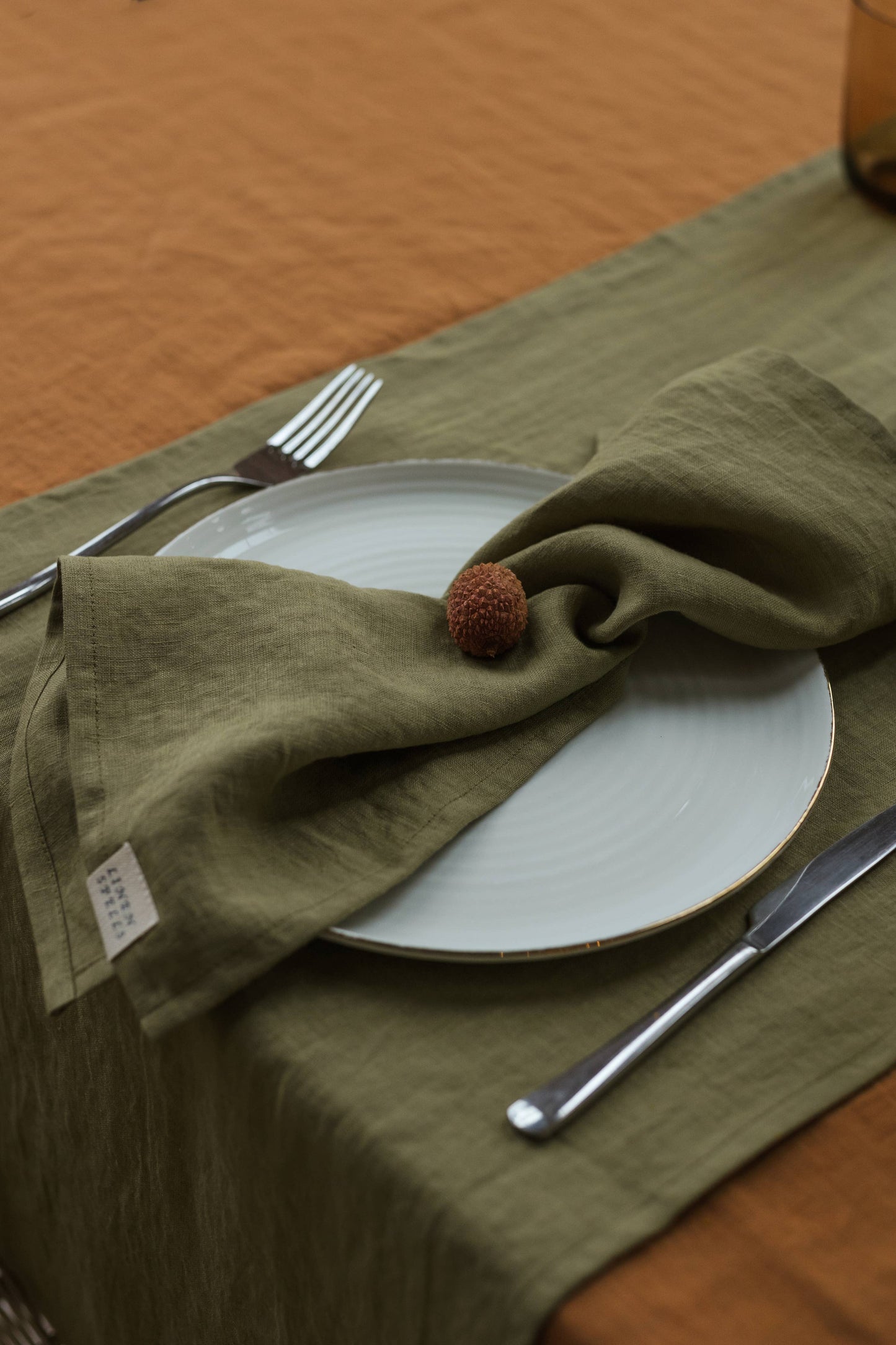 Olive Green Linen Napkin - Set Of 2