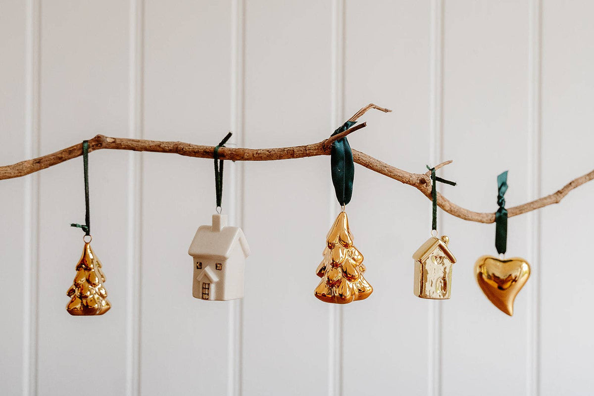 Ceramic Gold Christmas Hanging House