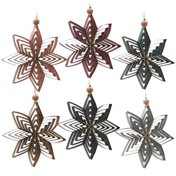 Set of Six Paper Snowflake Ornaments in Assorted Colours