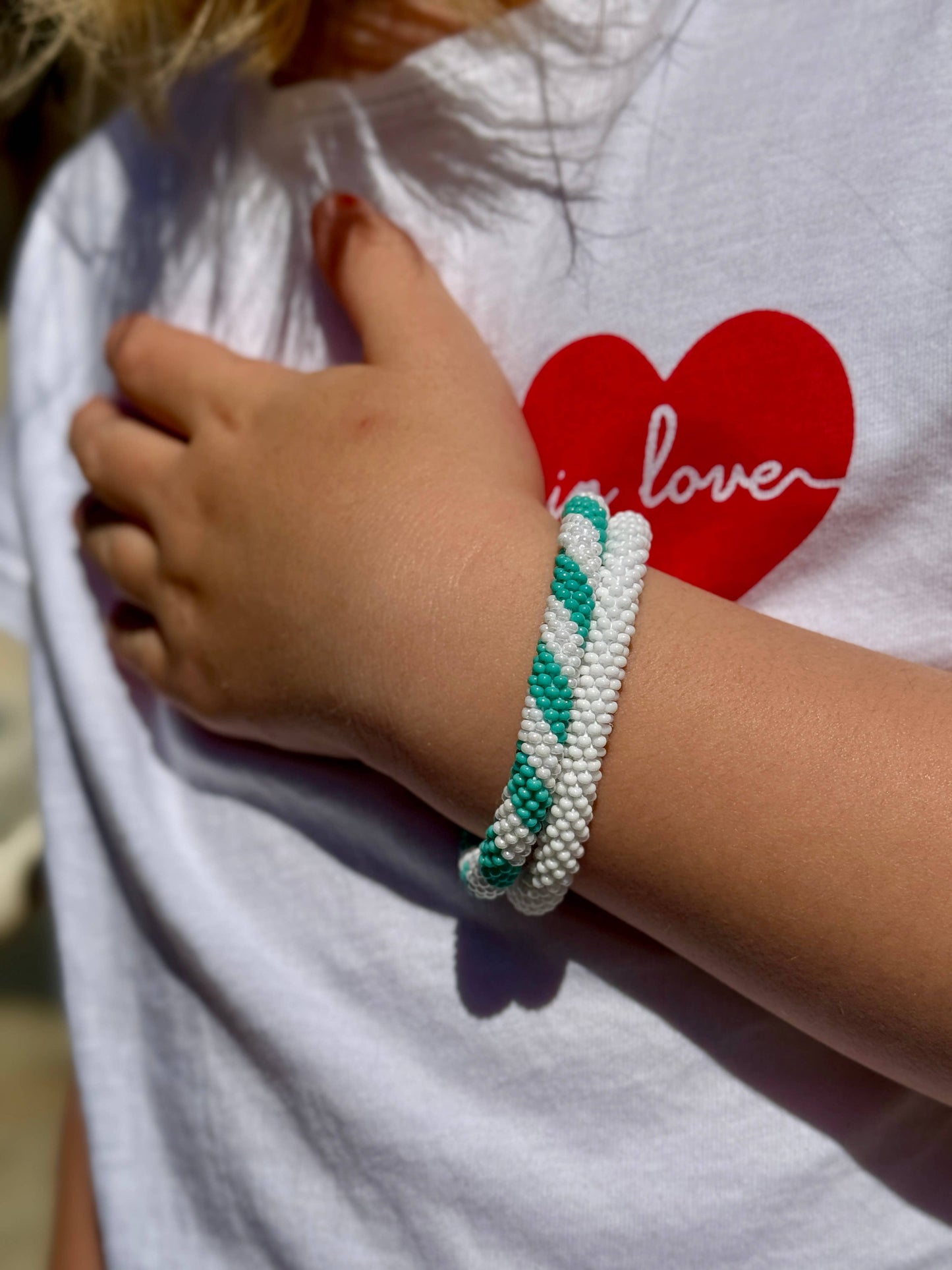 Nepalese Childrens Beaded Bracelet - Turquoise & White