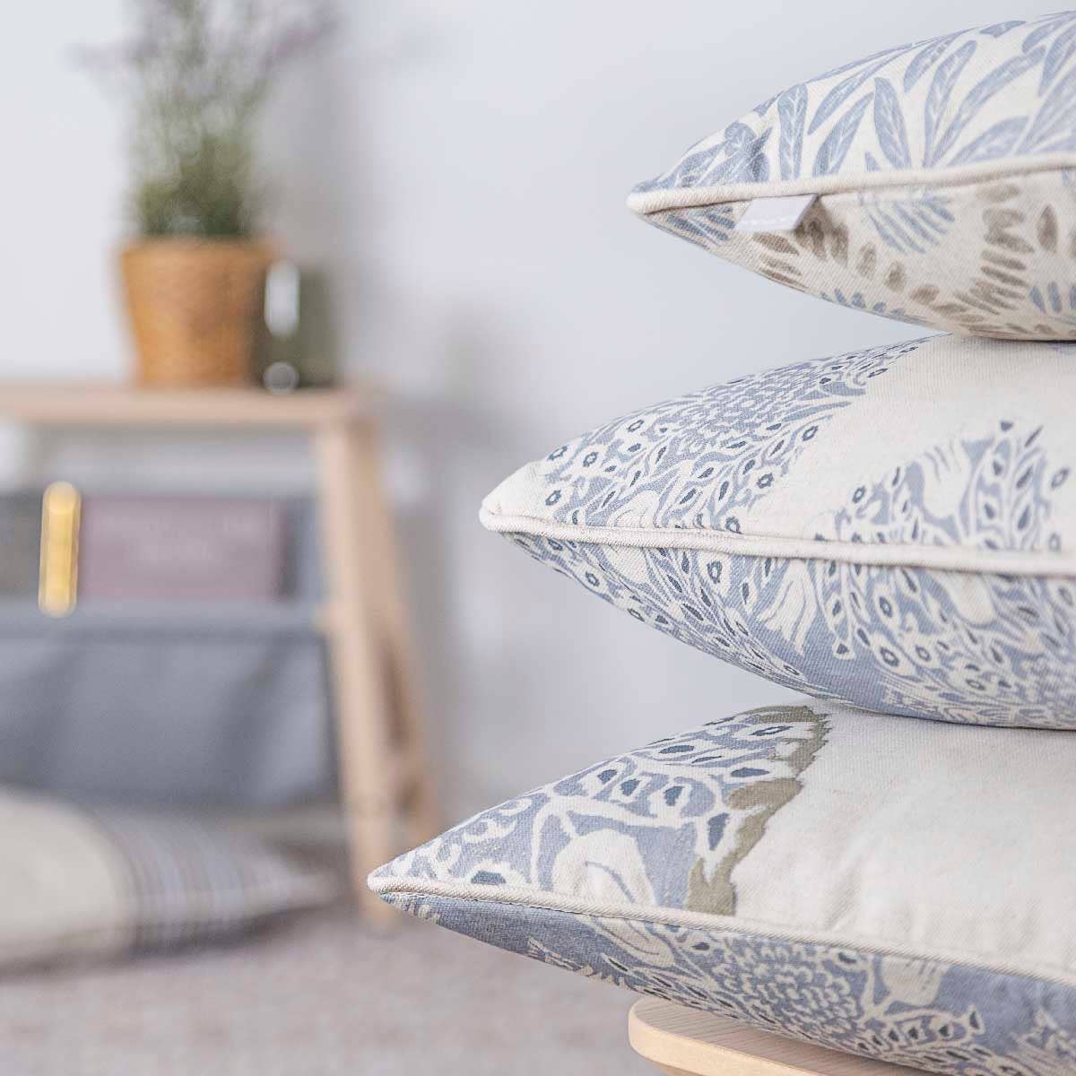 Soft Cotton Cushion Covers in Blue Leaf