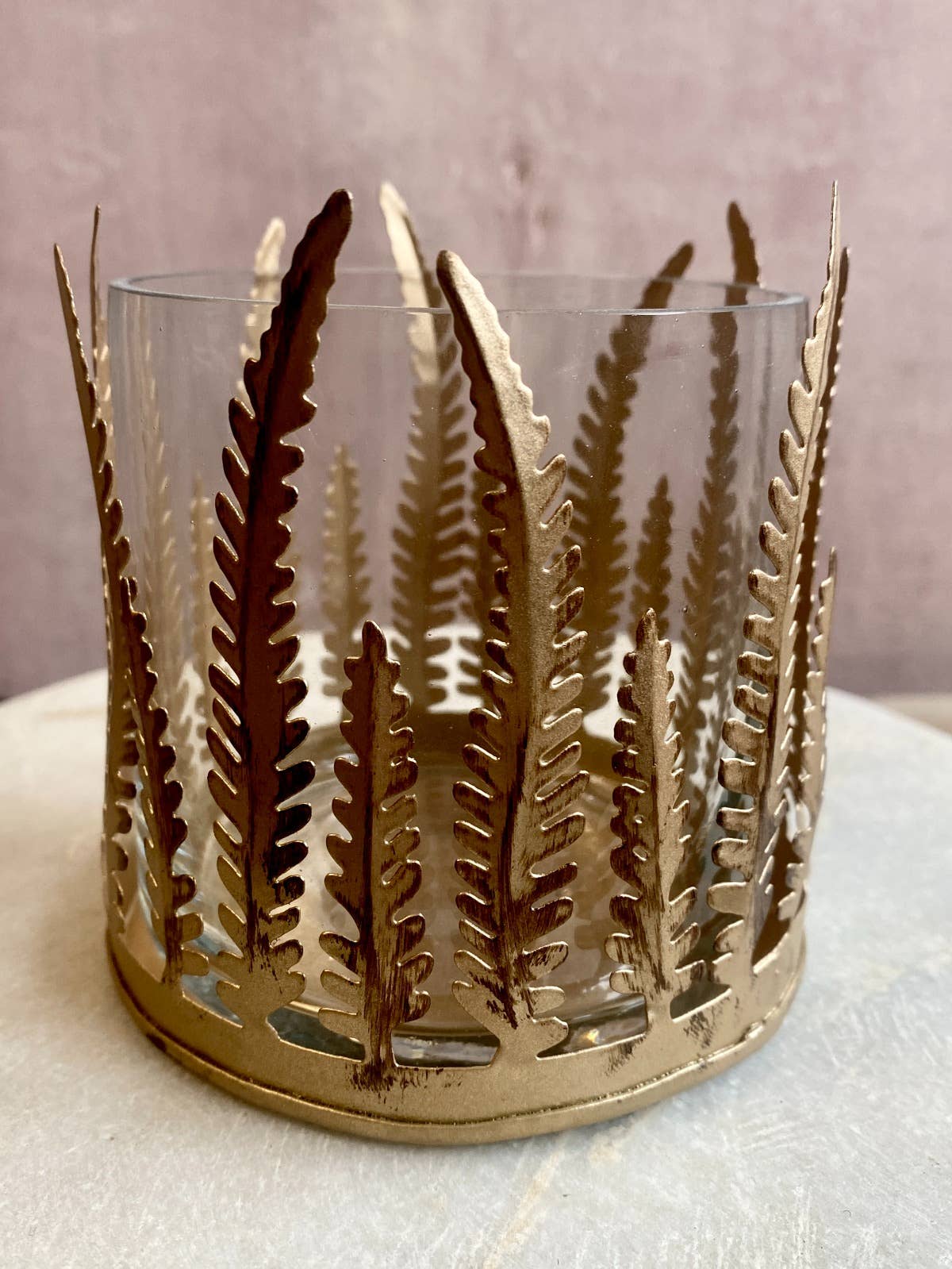 Handmade Gold Fern Tealight Holder
