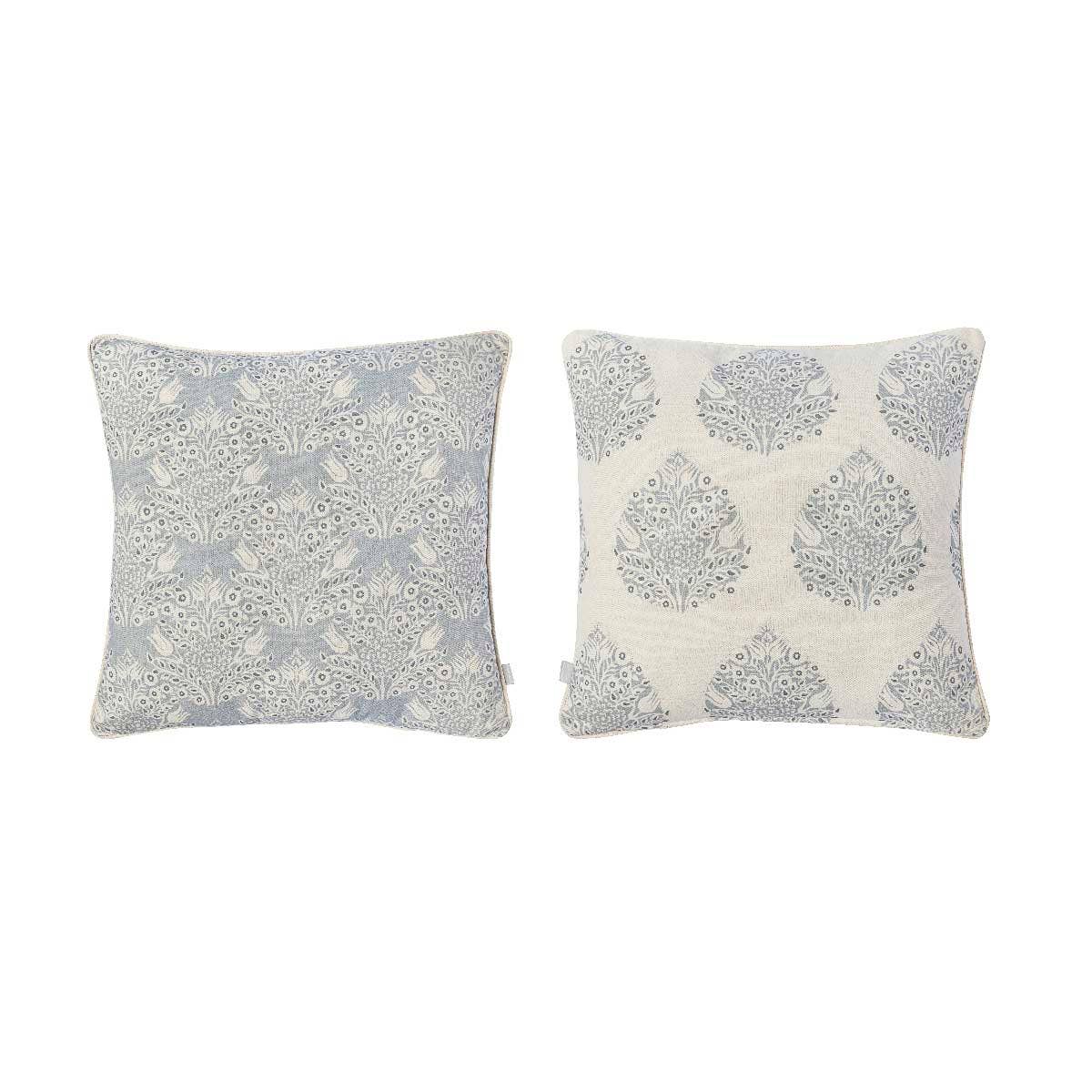 Soft Cotton Cushion Covers in Blue Leaf