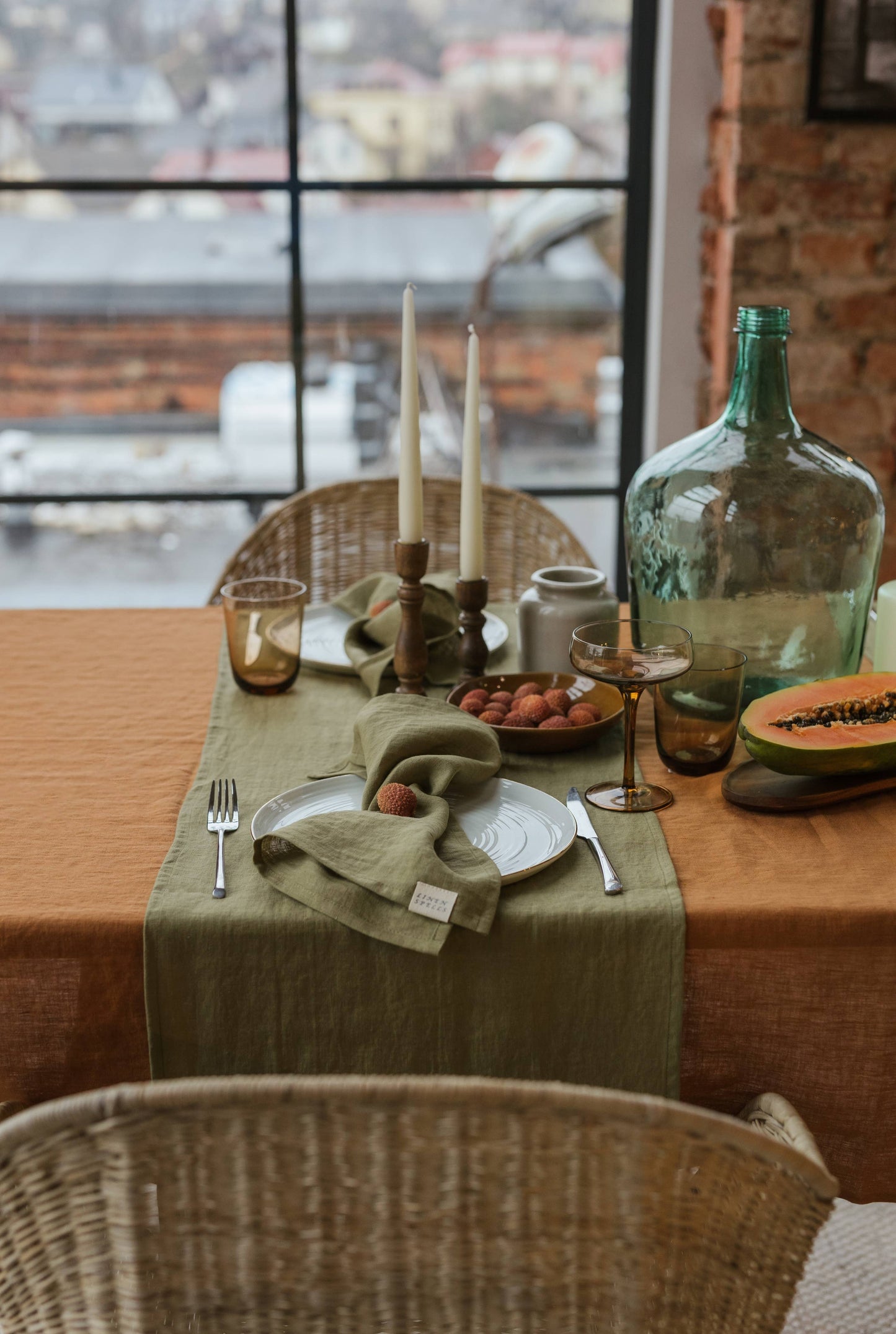 Olive Green Linen Napkin - Set Of 2
