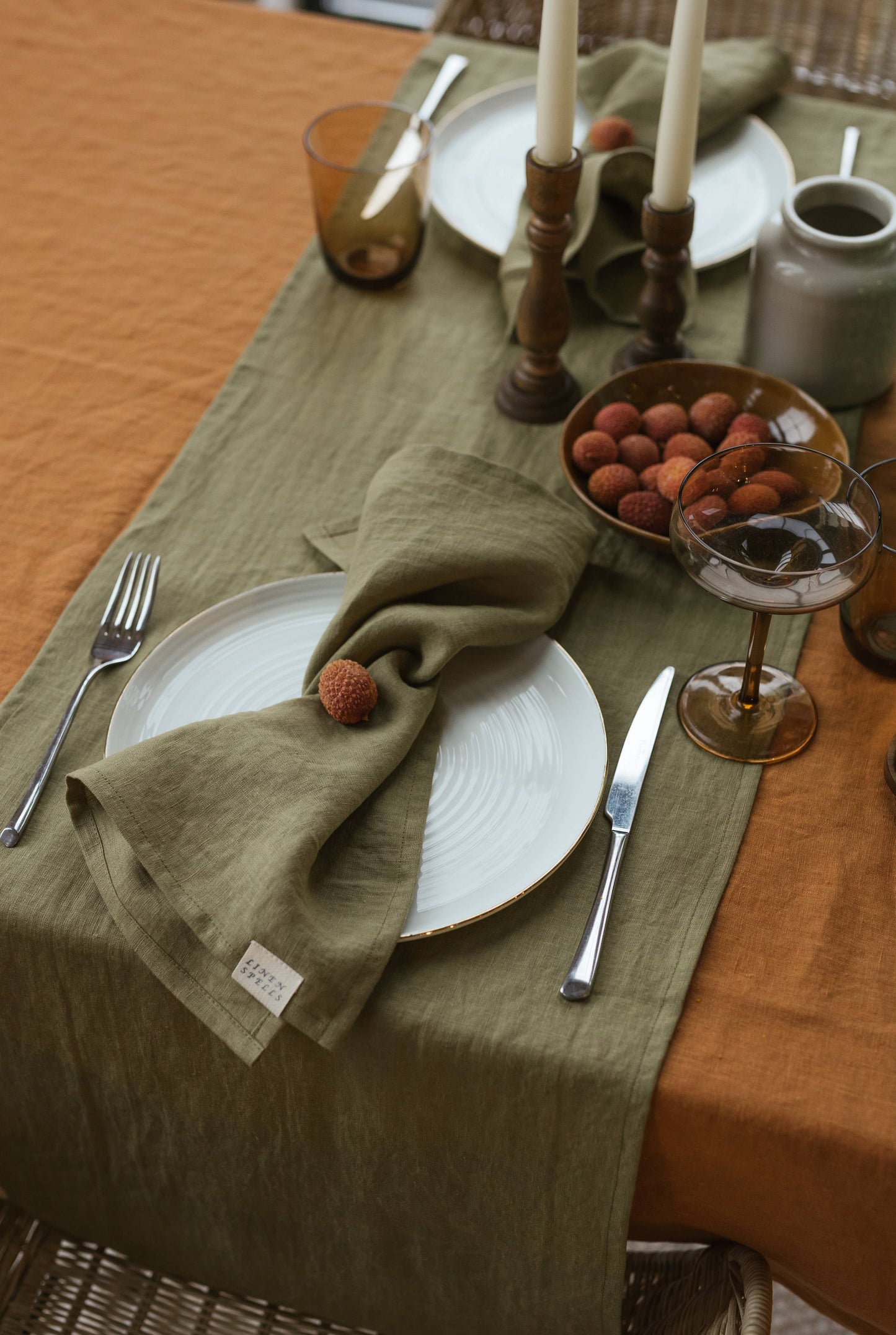 Olive Green Linen Napkin - Set Of 2