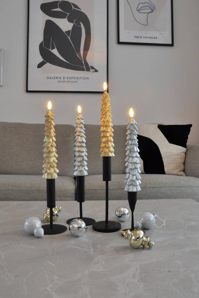 LED Christmas Tree Candle in Gold - Set of 2
