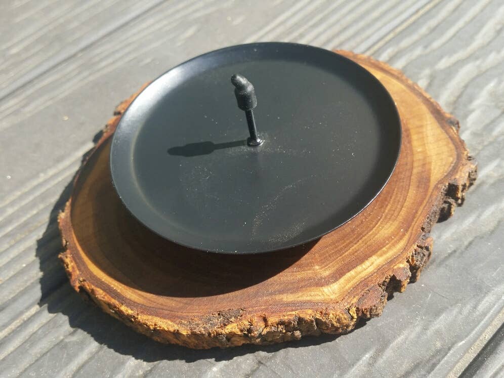 Rustic Olive Wood Candle Holder