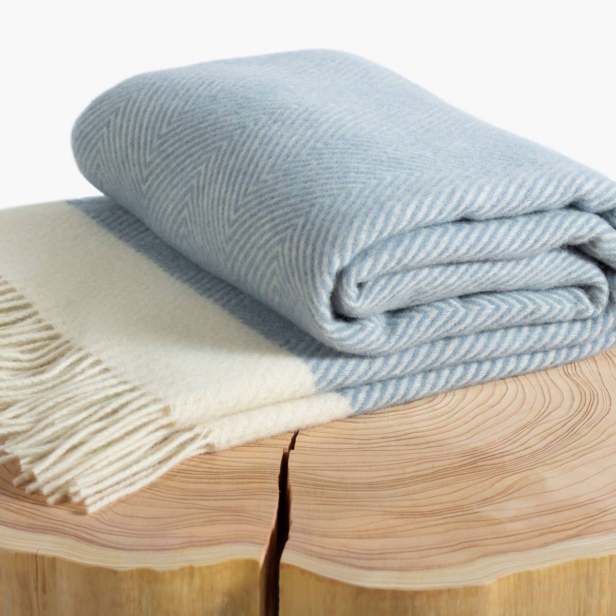 Wool Throw Blanket - Powder Blue