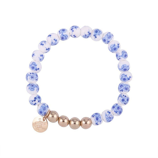 Delft Blue Bracelet with Rose Gold Windmill Charm