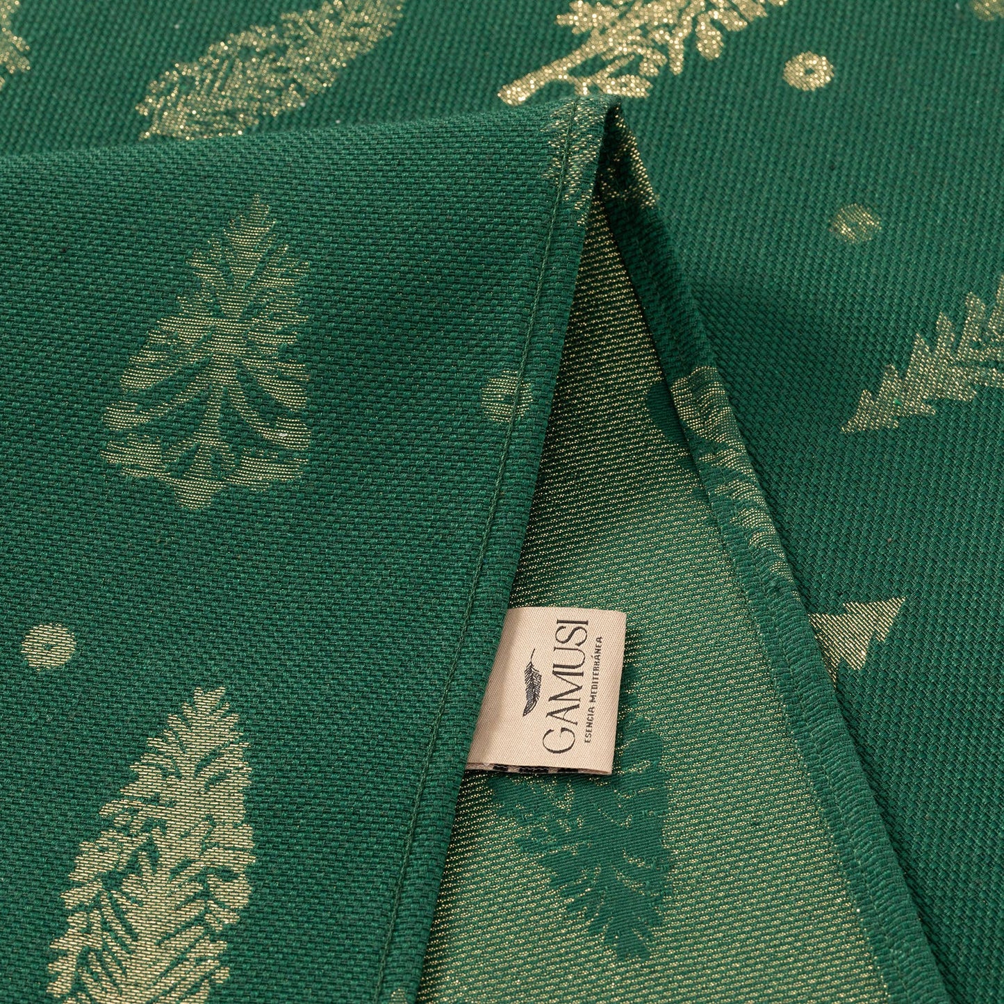 Cotton Jacquard Tablecloth - Champagne & Gold Trees