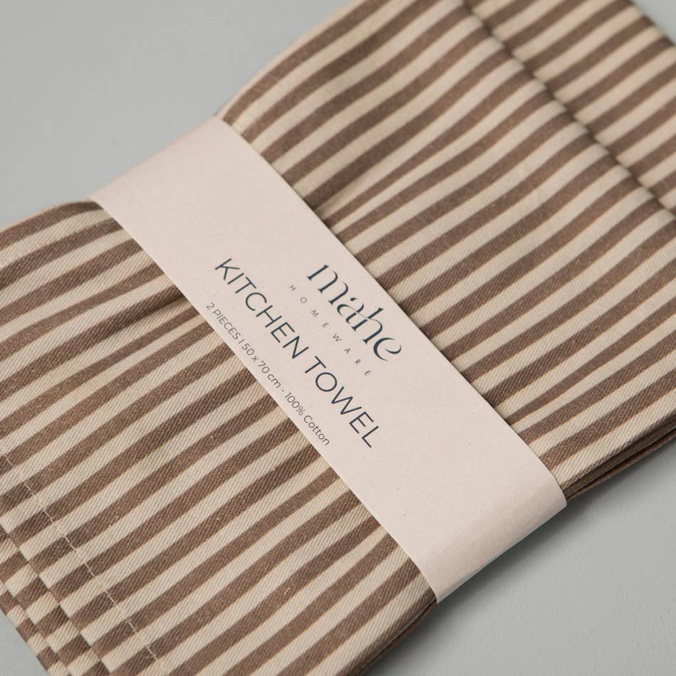 Brown Stripe Kitchen Towel Set 2