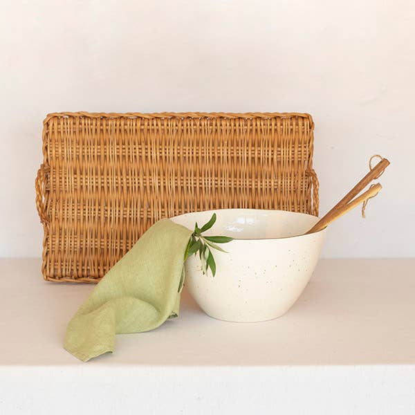 Breezy Stoneware Serving Bowl – 27cm (Cream / Green)