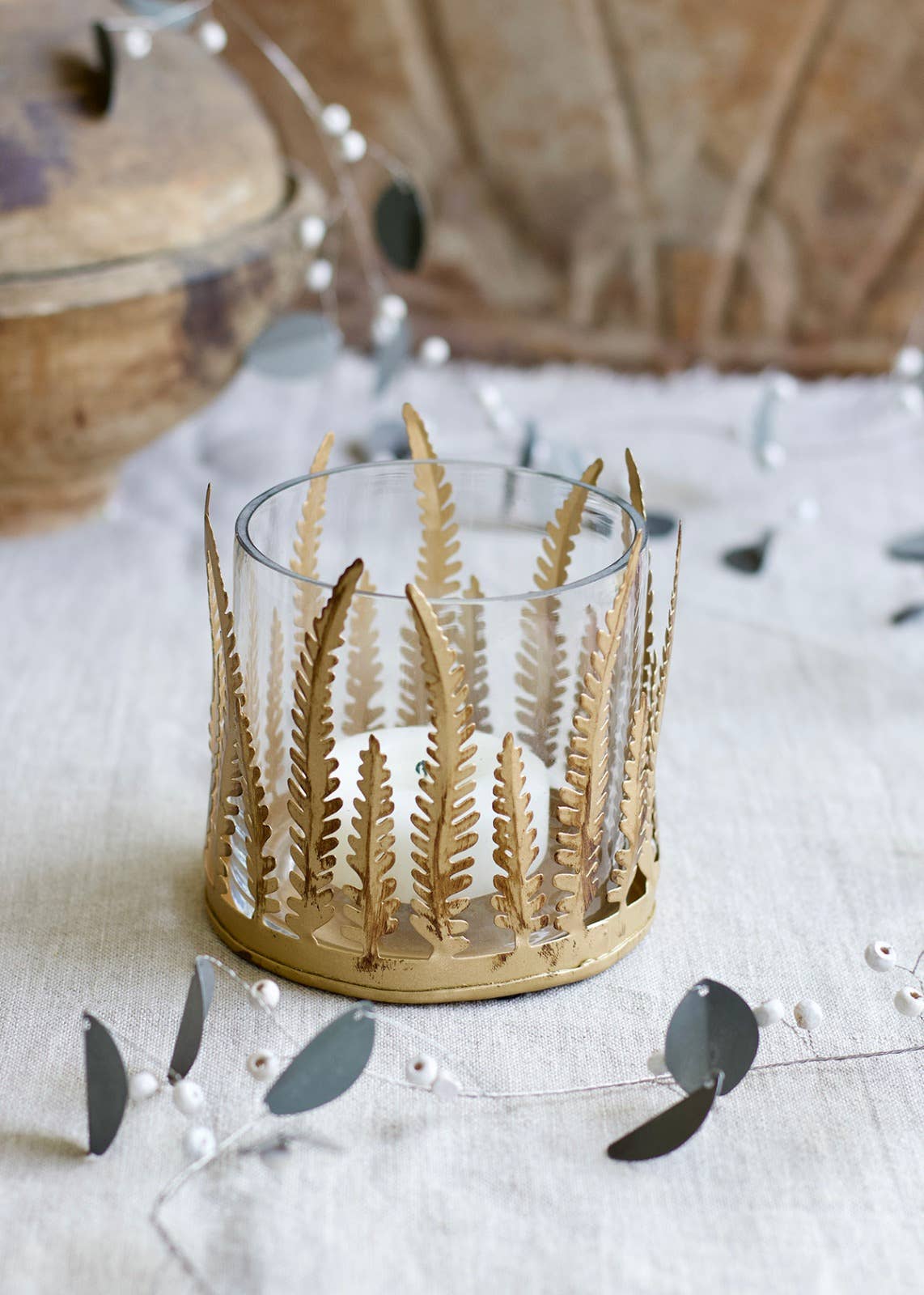 Handmade Gold Fern Tealight Holder